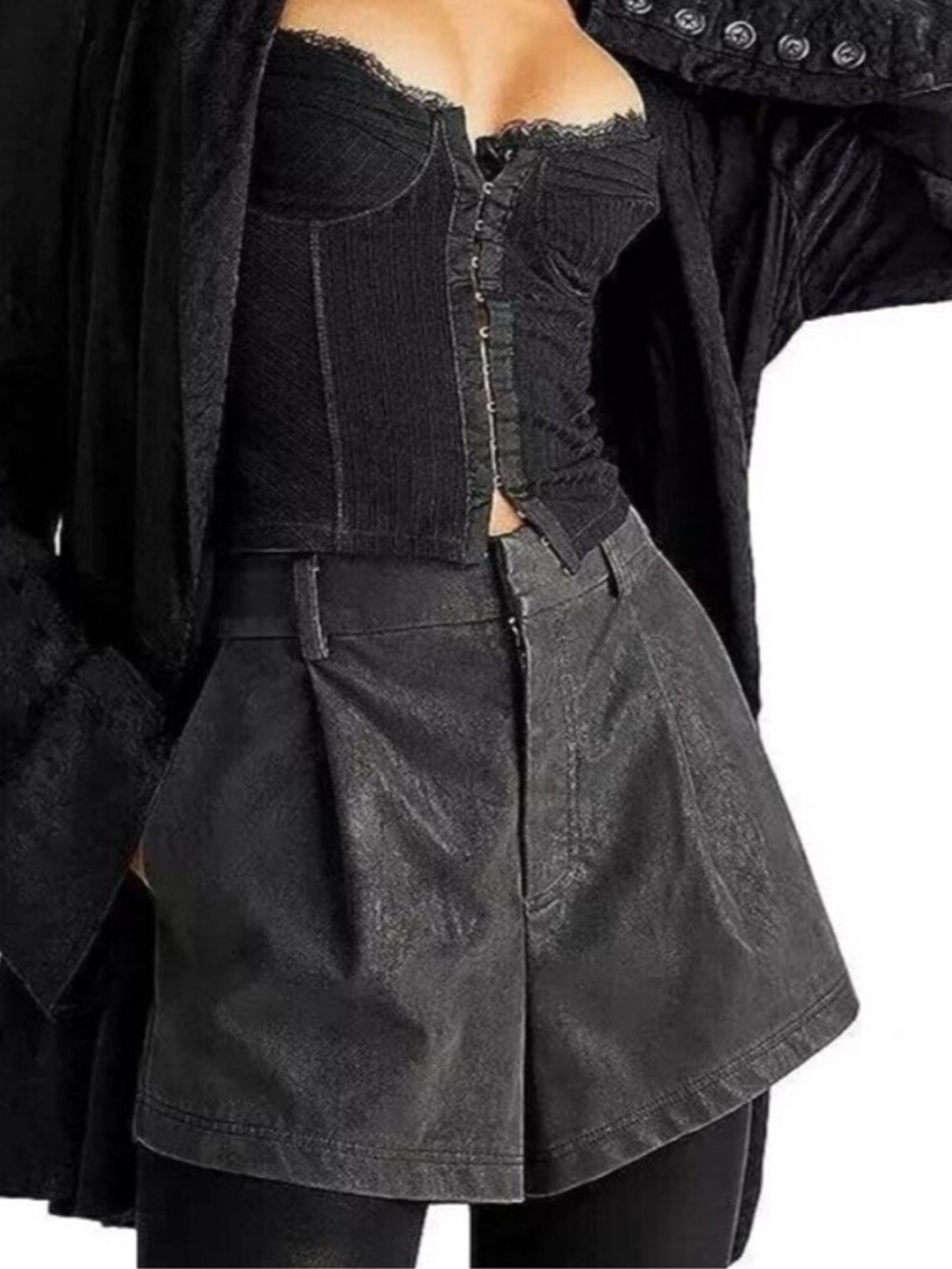 Free People Roma Vegan Suede High Waisted Black Shorts Women Large L